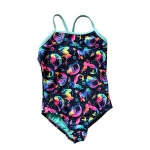Youth Girls Wonder Nation Mermaid Print One Piece Racerback Swimsuit - Sz XS 4/5